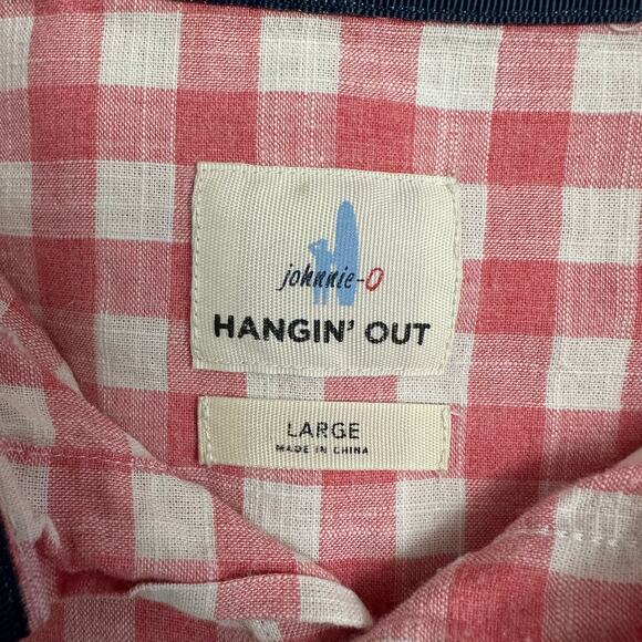 Johnnie-O Hangin’ Out Men’s Large Button Down Shirt Pink White Gingham Casual - Picture 2 of 10